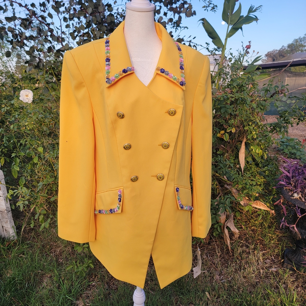 DEADSTOCK Vintage Yellow Lily & Taylor Blazer Jacket Sequins Nwt 80s 90s 16 XL